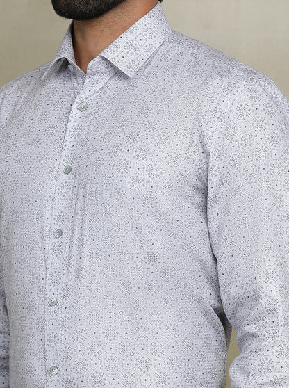 Grey Printed Regular Fit Formal Shirt | JadeBlue