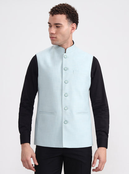 Pista Blue Solid Regular Fit Modi Jacket | JadeBlue