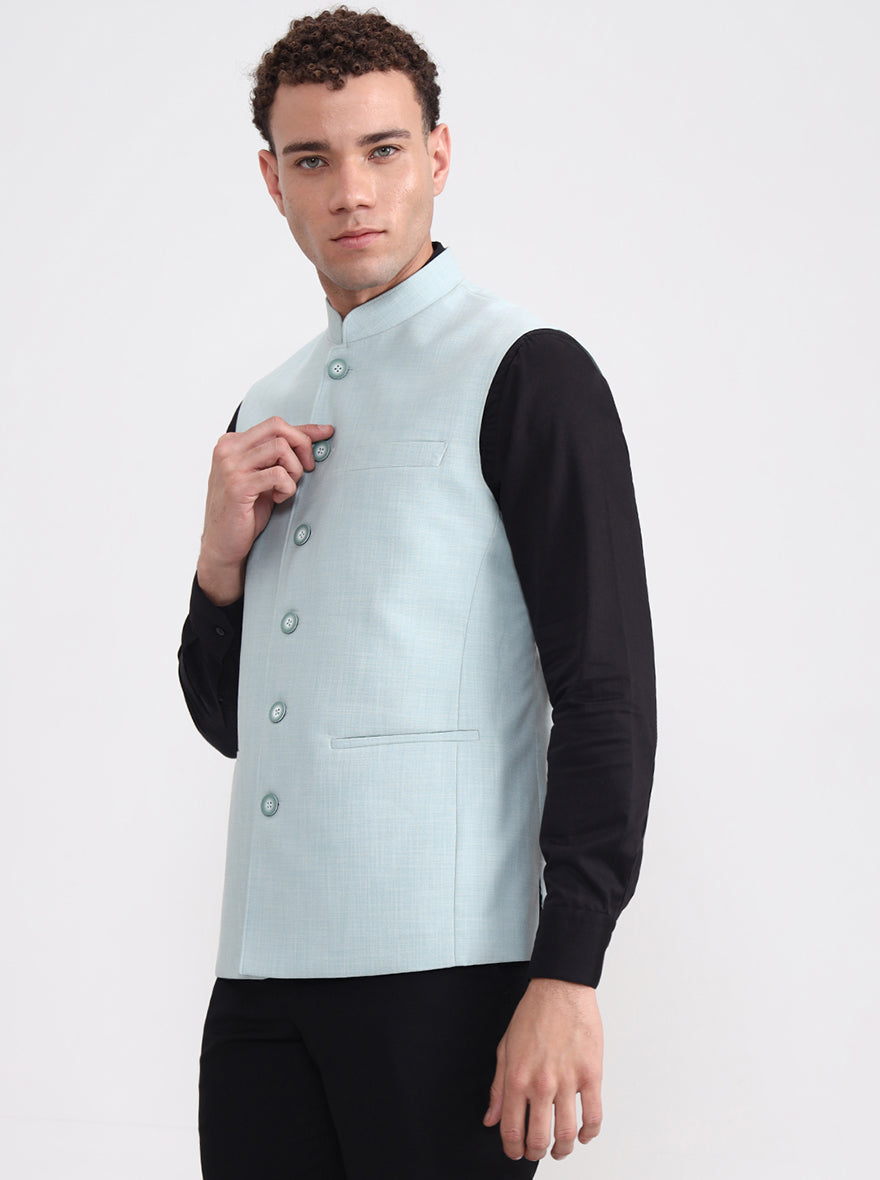 Pista Blue Solid Regular Fit Modi Jacket | JadeBlue