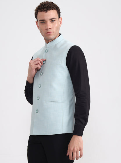 Pista Blue Solid Regular Fit Modi Jacket | JadeBlue
