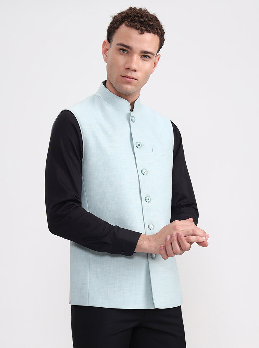 Pista Blue Solid Regular Fit Modi Jacket | JadeBlue