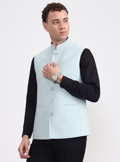 Pista Blue Solid Regular Fit Modi Jacket | JadeBlue