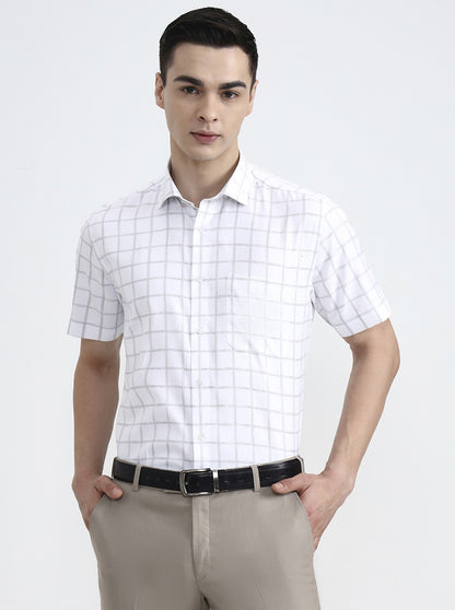 White & Grey Checked Regular Fit Formal Shirt | Greenfibre