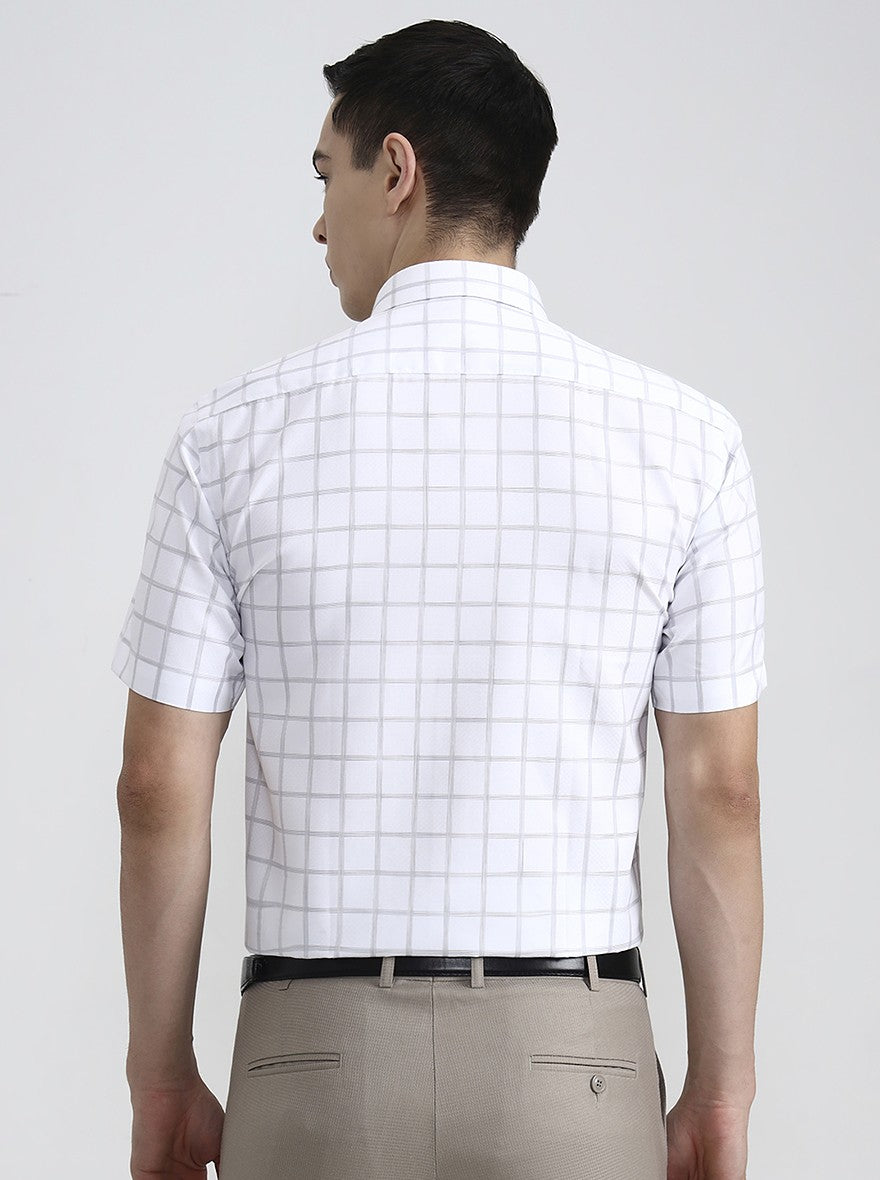 White & Grey Checked Regular Fit Formal Shirt | Greenfibre