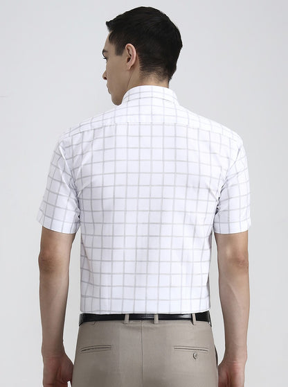 White & Grey Checked Regular Fit Formal Shirt | Greenfibre