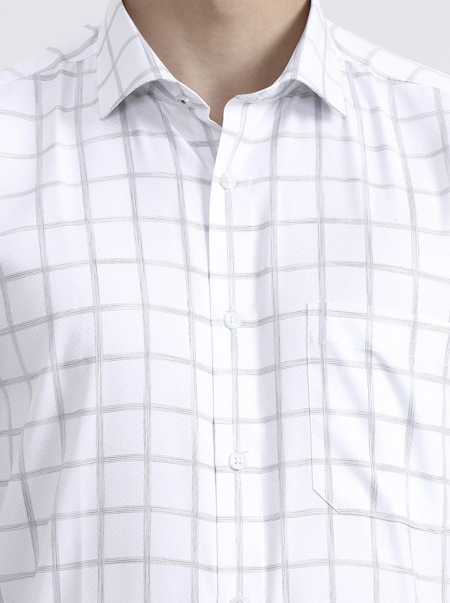 White & Grey Checked Regular Fit Formal Shirt | Greenfibre