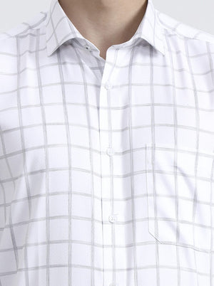 White & Grey Checked Regular Fit Formal Shirt | Greenfibre