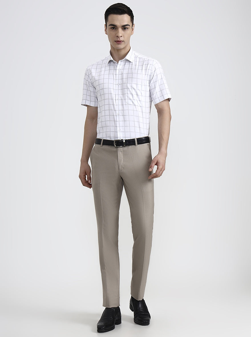 White & Grey Checked Regular Fit Formal Shirt | Greenfibre