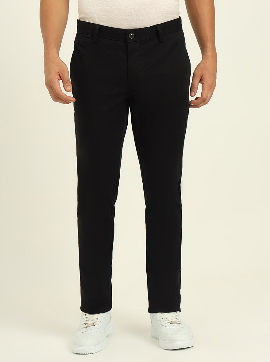 Black Solid Uno Fit Casual Trouser | JadeBlue