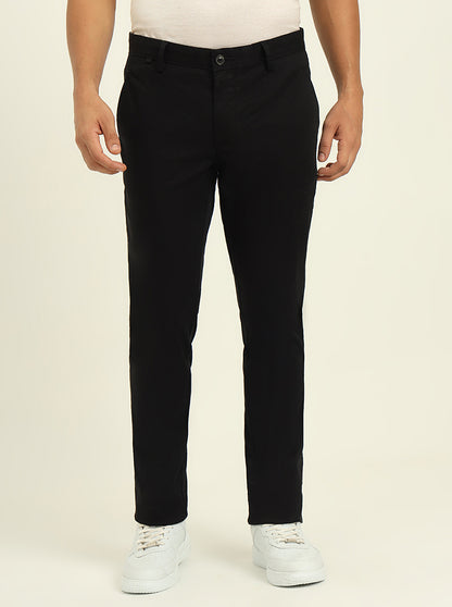 Black Solid Uno Fit Casual Trouser | JadeBlue