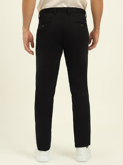 Black Solid Uno Fit Casual Trouser | JadeBlue