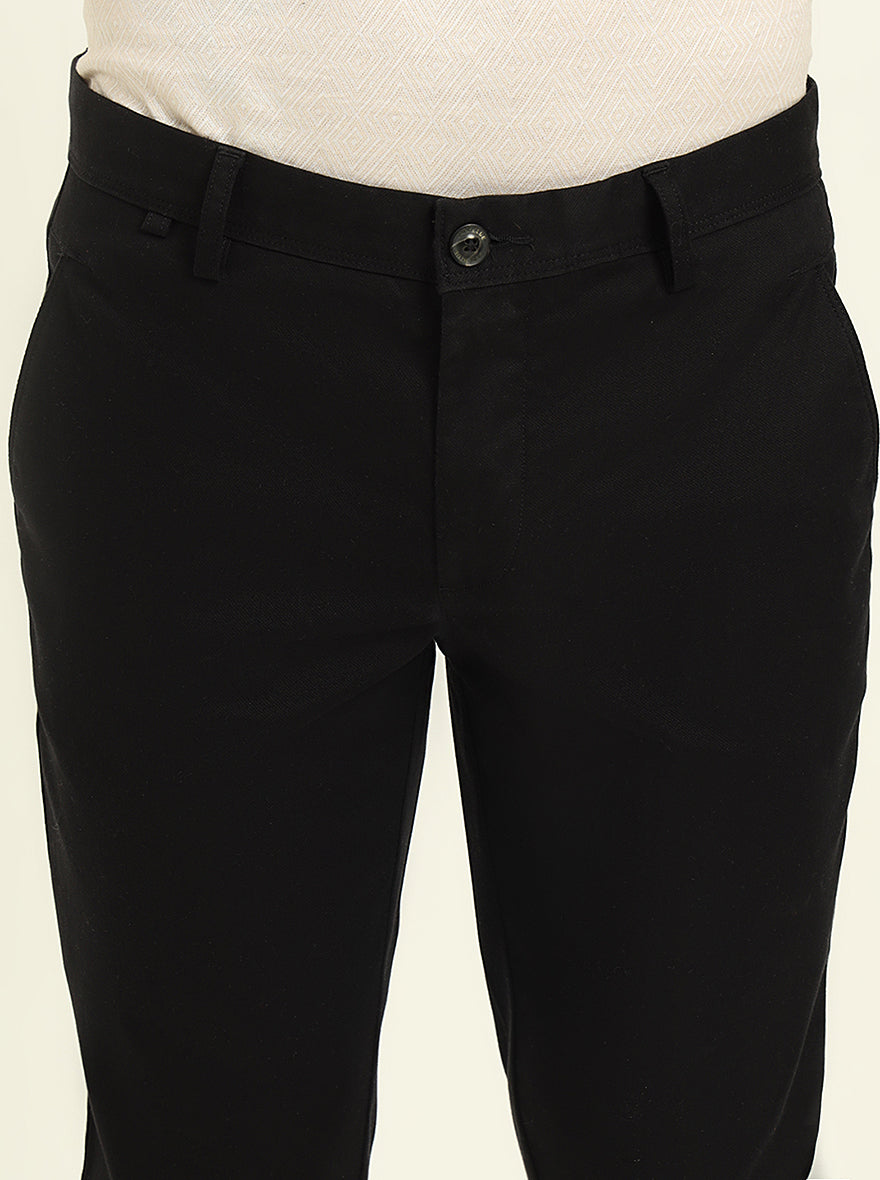 Black Solid Uno Fit Casual Trouser | JadeBlue