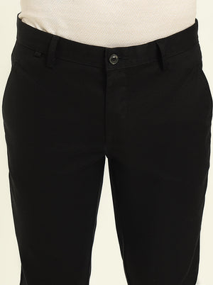 Black Solid Uno Fit Casual Trouser | JadeBlue