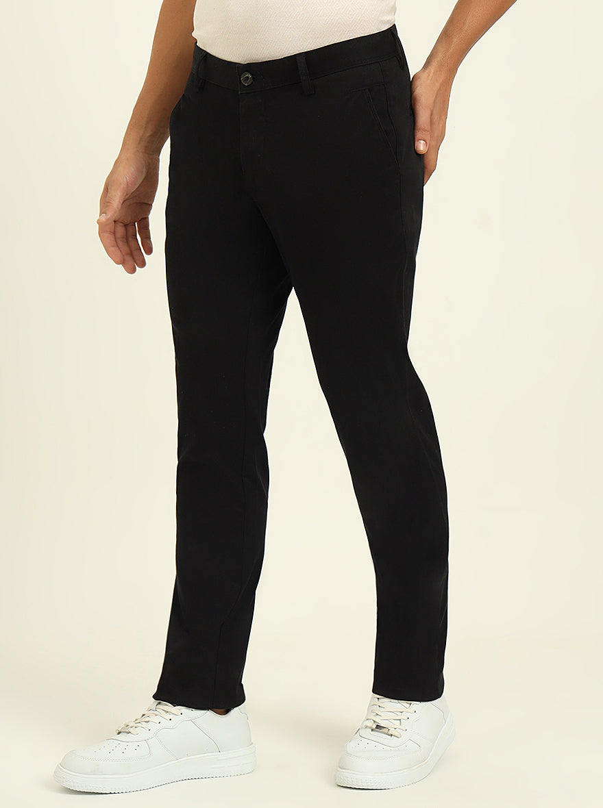 Black Solid Uno Fit Casual Trouser | JadeBlue