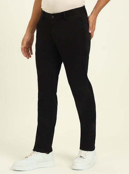 Black Solid Uno Fit Casual Trouser | JadeBlue