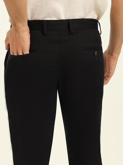Black Solid Uno Fit Casual Trouser | JadeBlue