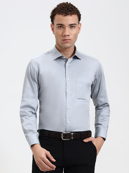 Grey Solid Slim Fit Formal Shirt | JadeBlue Super Luxe