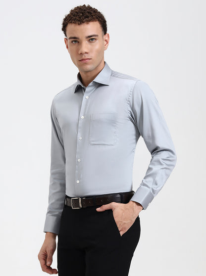 Grey Solid Slim Fit Formal Shirt | JadeBlue Super Luxe