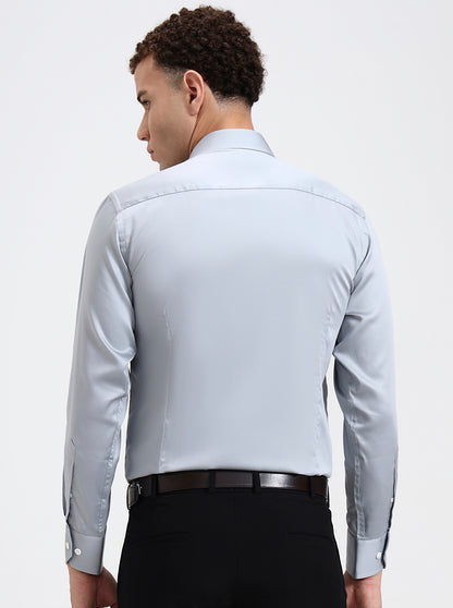 Grey Solid Slim Fit Formal Shirt | JadeBlue Super Luxe