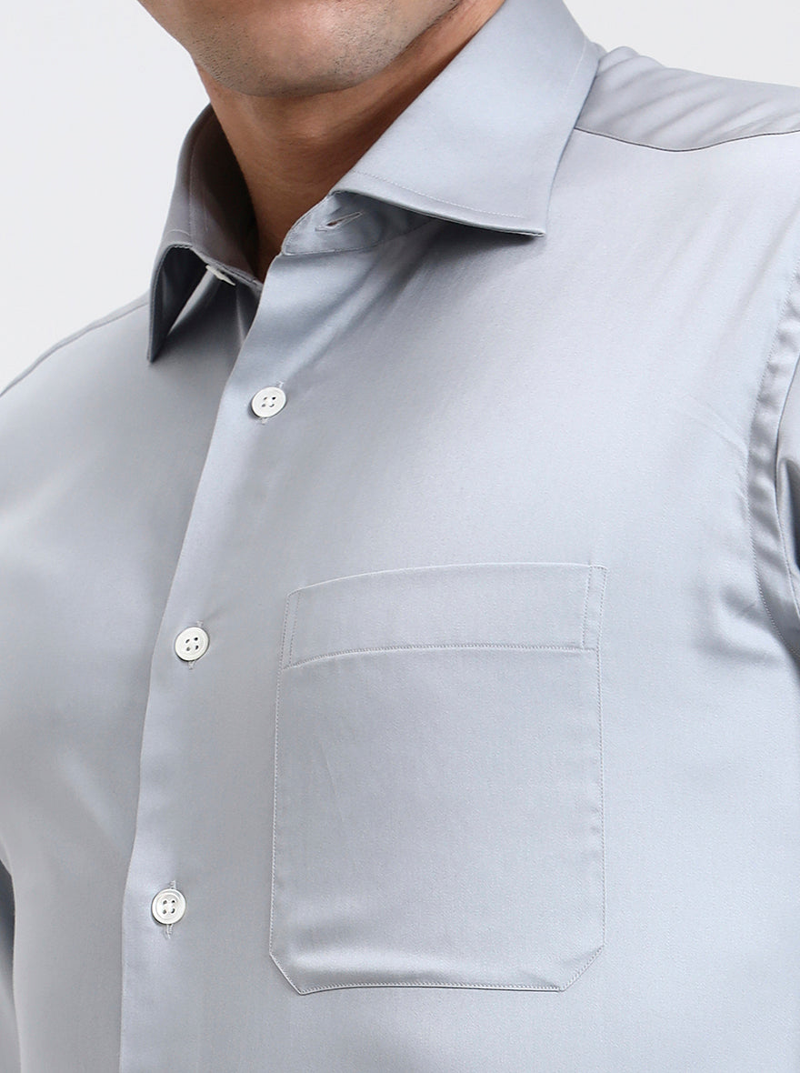 Grey Solid Slim Fit Formal Shirt | JadeBlue Super Luxe