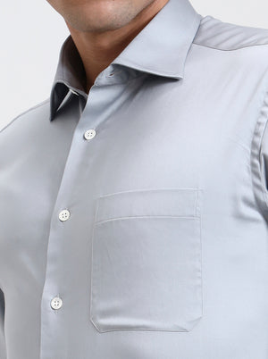 Grey Solid Slim Fit Formal Shirt | JadeBlue Super Luxe