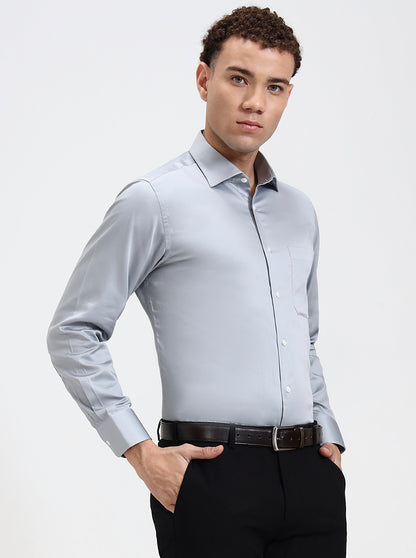 Grey Solid Slim Fit Formal Shirt | JadeBlue Super Luxe