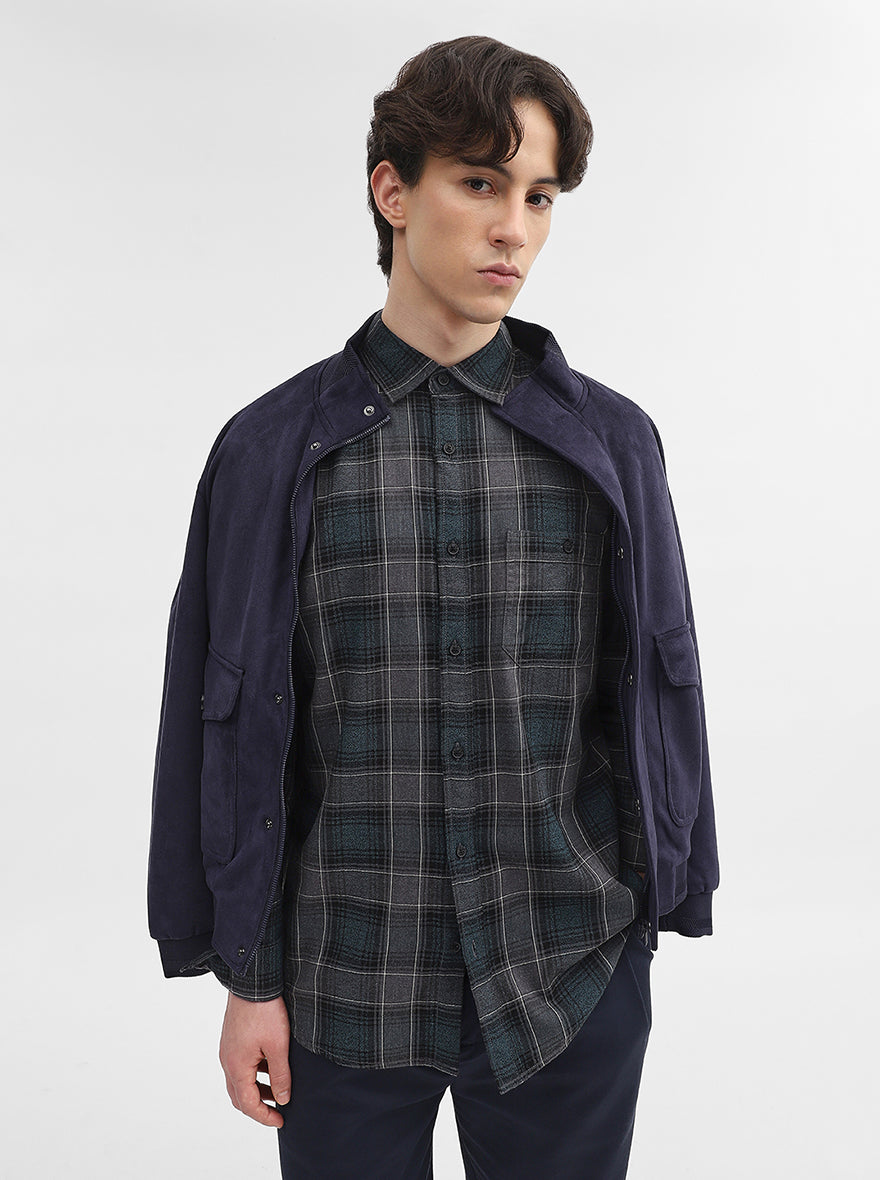 Teal Checked Slim Fit Casual Shirt | JadeBlue