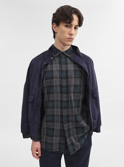 Teal Checked Slim Fit Casual Shirt | JadeBlue