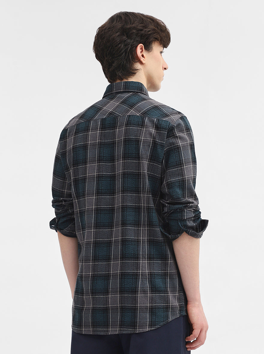 Teal Checked Slim Fit Casual Shirt | JadeBlue