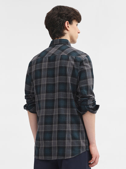 Teal Checked Slim Fit Casual Shirt | JadeBlue