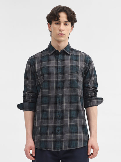 Teal Checked Slim Fit Casual Shirt | JadeBlue