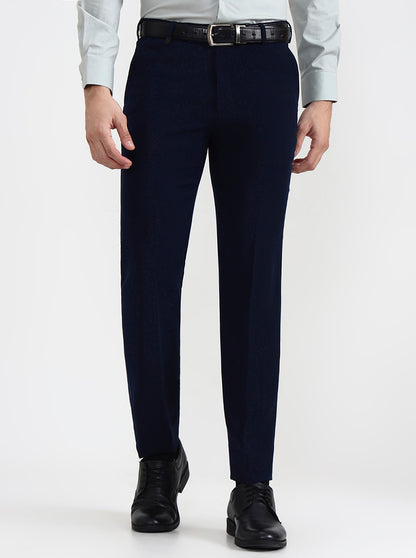 Navy Blue Solid Slim Fit Formal Trouser | Wyre