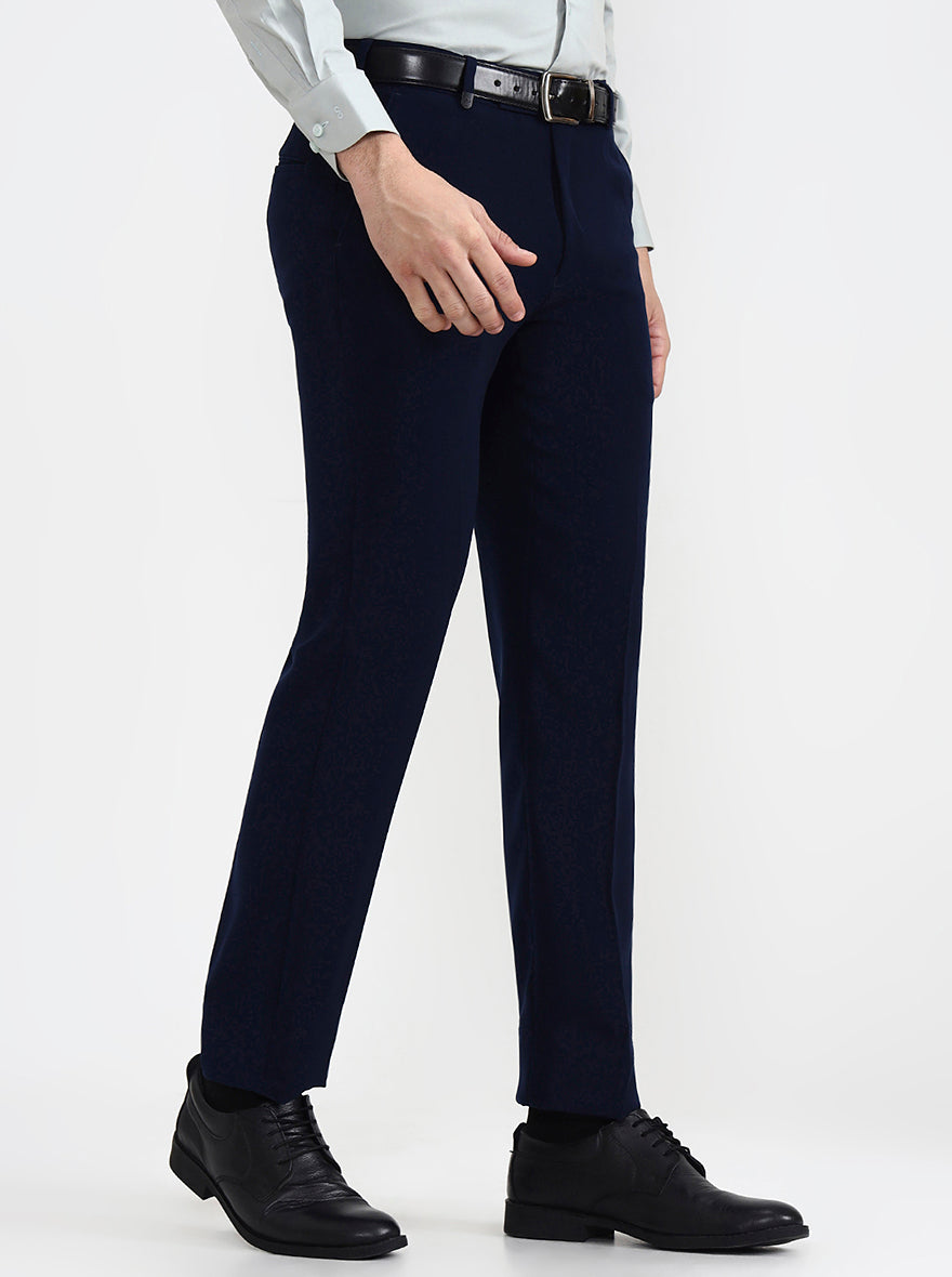 Navy Blue Solid Slim Fit Formal Trouser | Wyre