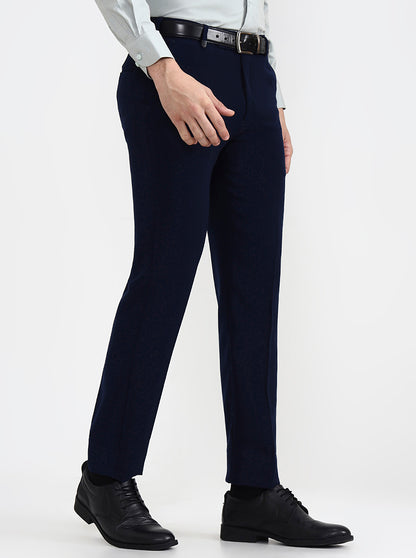 Navy Blue Solid Slim Fit Formal Trouser | Wyre