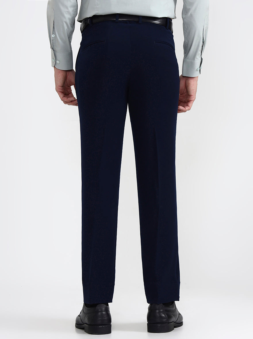 Navy Blue Solid Slim Fit Formal Trouser | Wyre