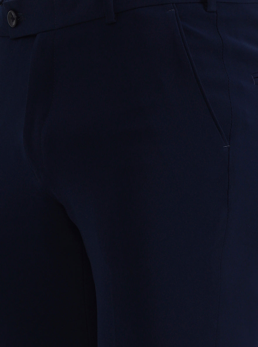 Navy Blue Solid Slim Fit Formal Trouser | Wyre