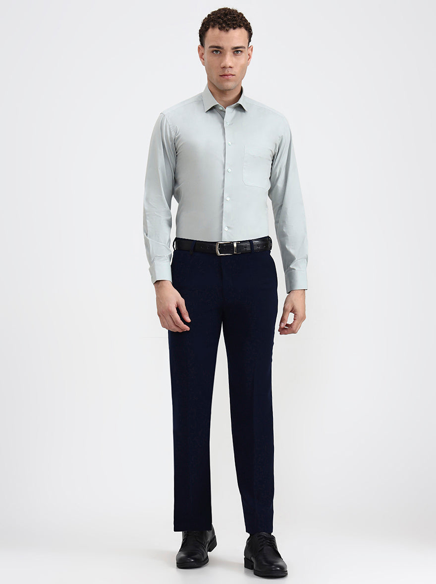 Navy Blue Solid Slim Fit Formal Trouser | Wyre