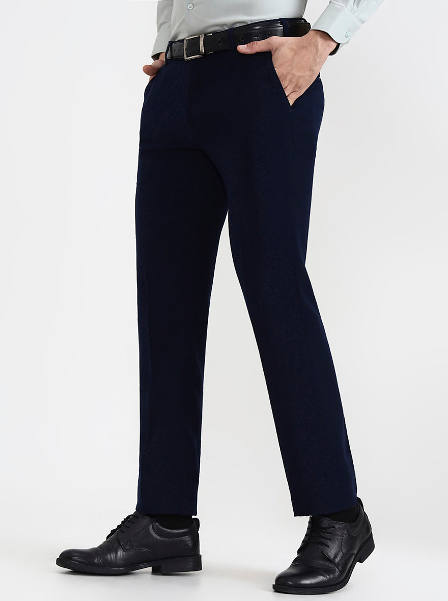 Navy Blue Solid Slim Fit Formal Trouser | Wyre