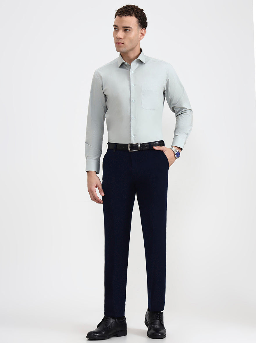 Navy Blue Solid Slim Fit Formal Trouser | Wyre
