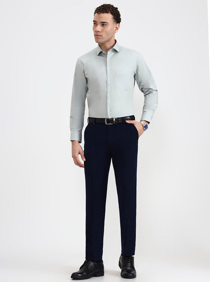 Navy Blue Solid Slim Fit Formal Trouser | Wyre