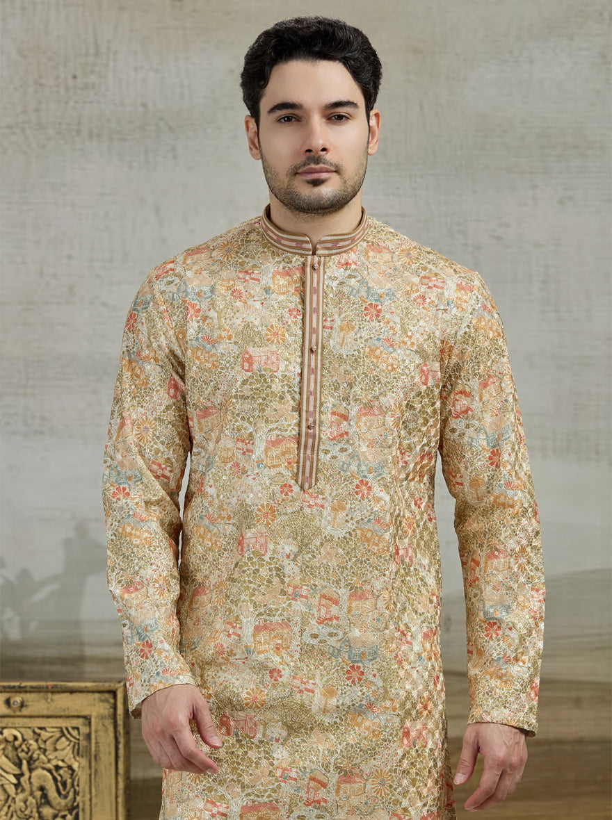 Yellow & Green Printed Kurta Pajama | Virasana