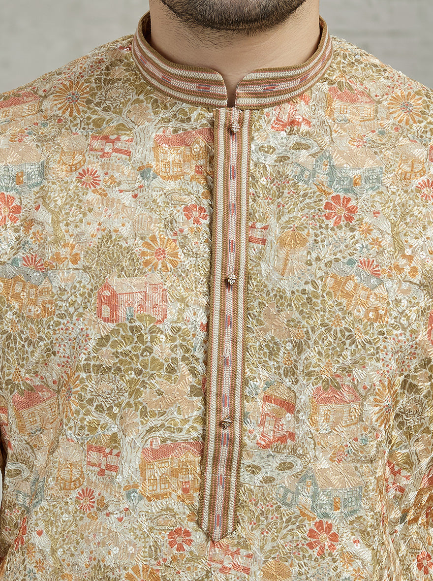Yellow & Green Printed Kurta Pajama | Virasana