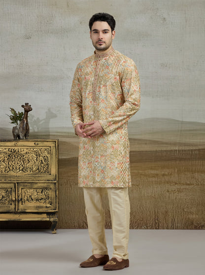 Yellow & Green Printed Kurta Pajama | Virasana