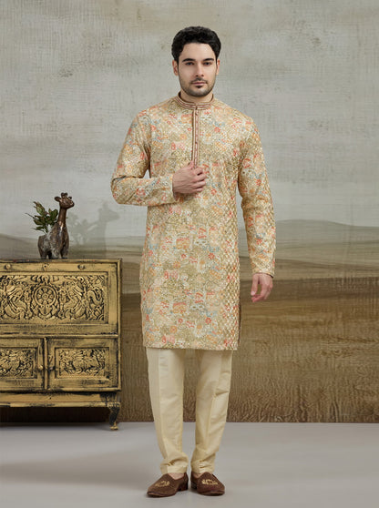 Yellow & Green Printed Kurta Pajama | Virasana