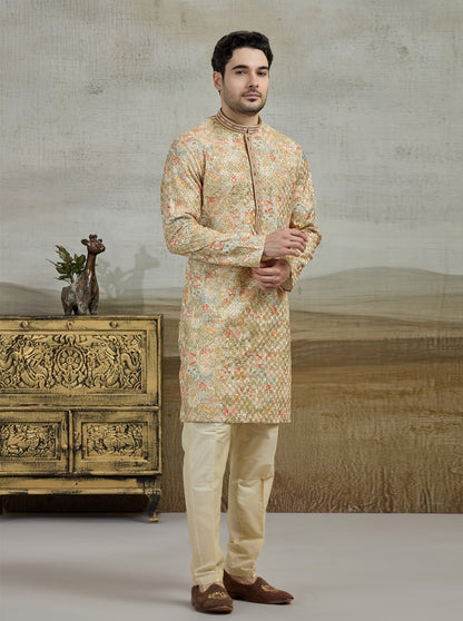 Yellow & Green Printed Kurta Pajama | Virasana