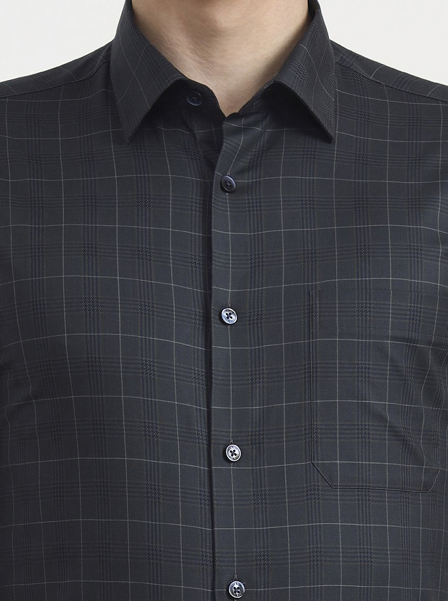 Dark Green Checked Slim Fit Formal Shirt | Metal