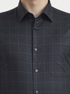 Dark Green Checked Slim Fit Formal Shirt | Metal