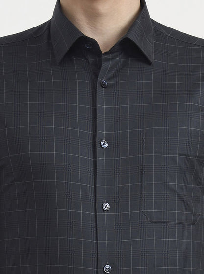 Dark Green Checked Slim Fit Formal Shirt | Metal