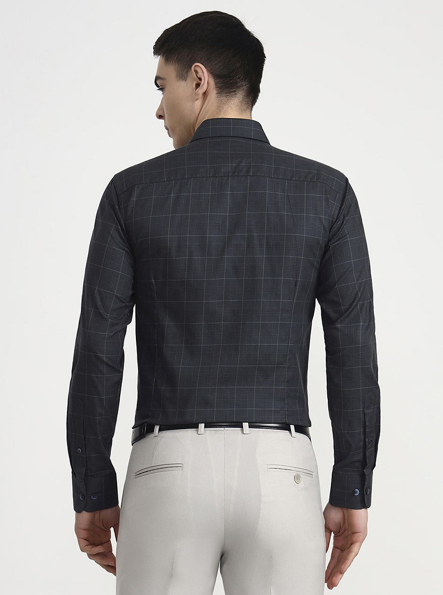 Dark Green Checked Slim Fit Formal Shirt | Metal