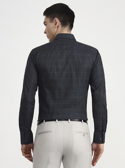 Dark Green Checked Slim Fit Formal Shirt | Metal